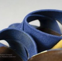 Wooden mules with navy canvas straps
